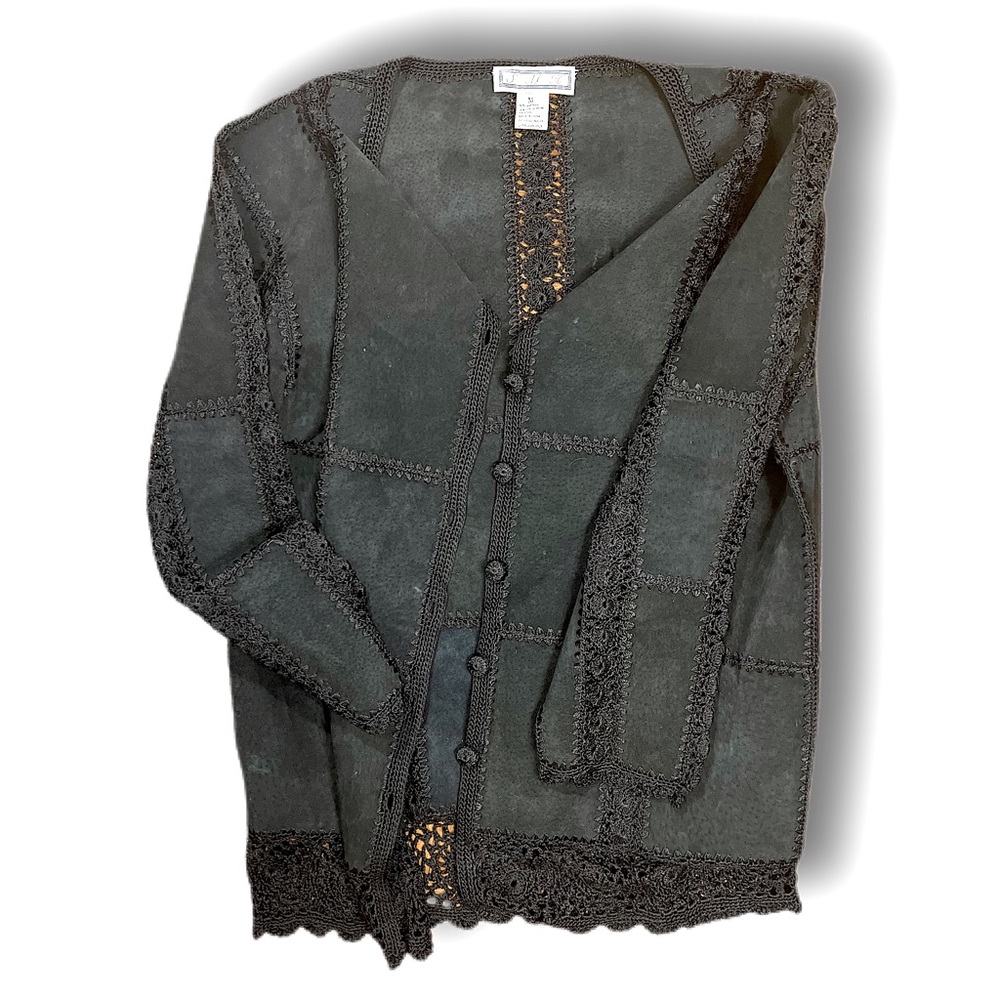 AMAZING Vintage Suede and Crochet Lace Boho Jacket - Medium